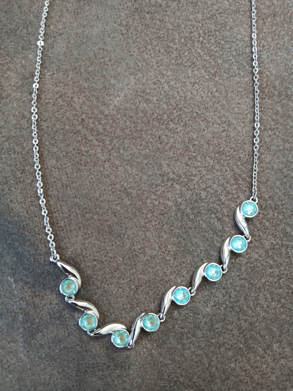Swarovski Silver Necklace with Aqua Blue Opal Accents
